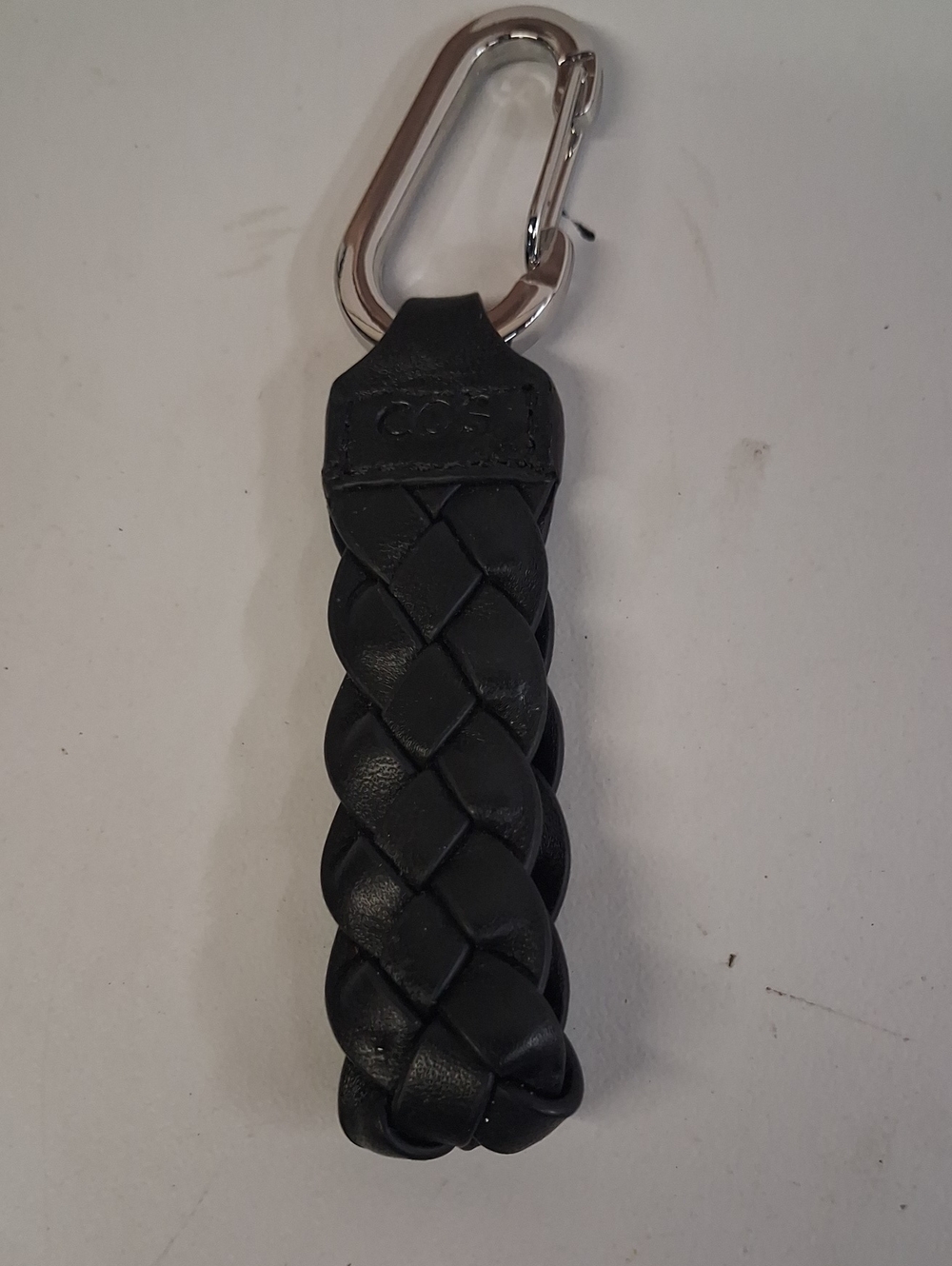 COS Braided Leather Keychain with Silver Carabiner - Black
